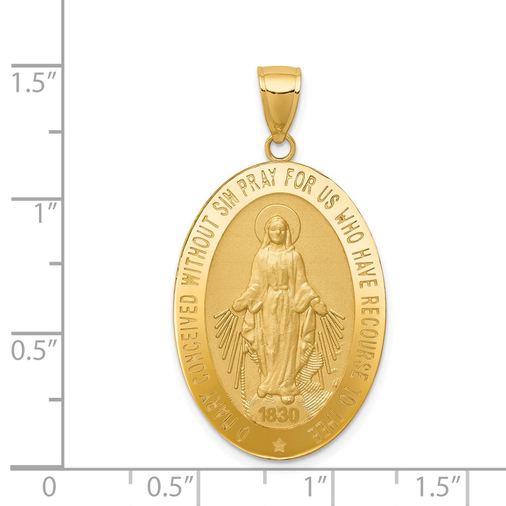 14k Yellow Gold, Solid Oval Miraculous Medal Pendant