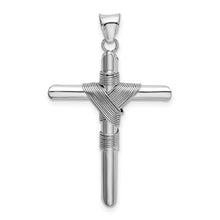 14k White Gold Hollow Tube Rope Cross Pendant