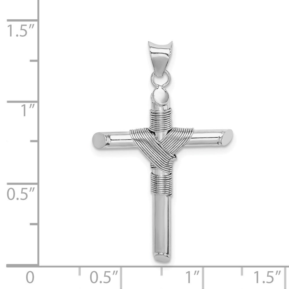 14k White Gold Hollow Tube Rope Cross Pendant