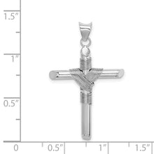 14k White Gold Hollow Tube Rope Cross Pendant