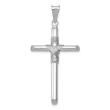 14k White Gold Hollow Tube Rope Cross Pendant