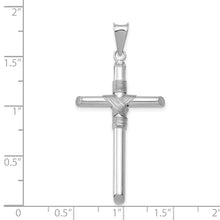 14k White Gold Hollow Tube Rope Cross Pendant