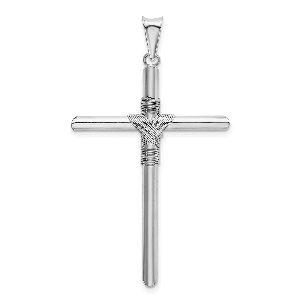 14k White Gold Hollow Tube Rope Cross Pendant