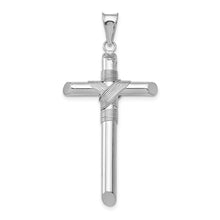 Men's 14k White Gold Hollow Tube Rope Cross Pendant
