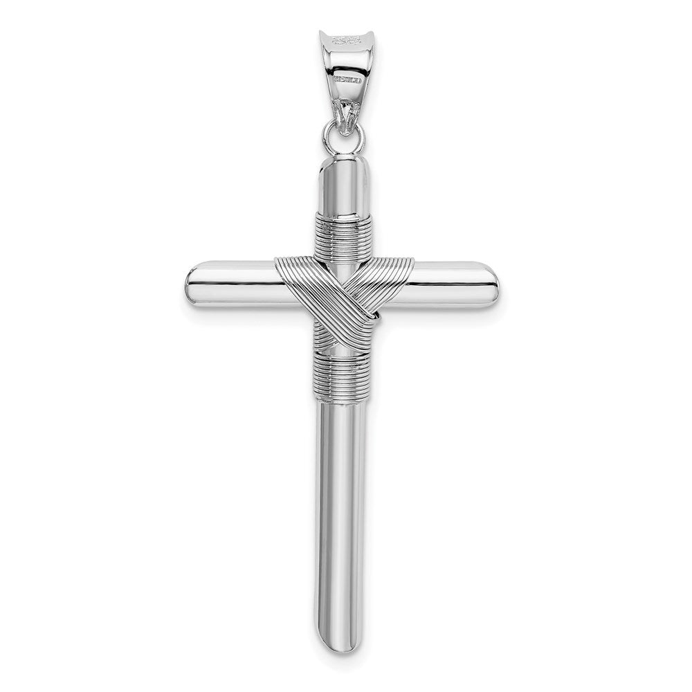 Men's 14k White Gold Hollow Tube Rope Cross Pendant