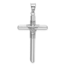 Men's 14k White Gold Hollow Tube Rope Cross Pendant