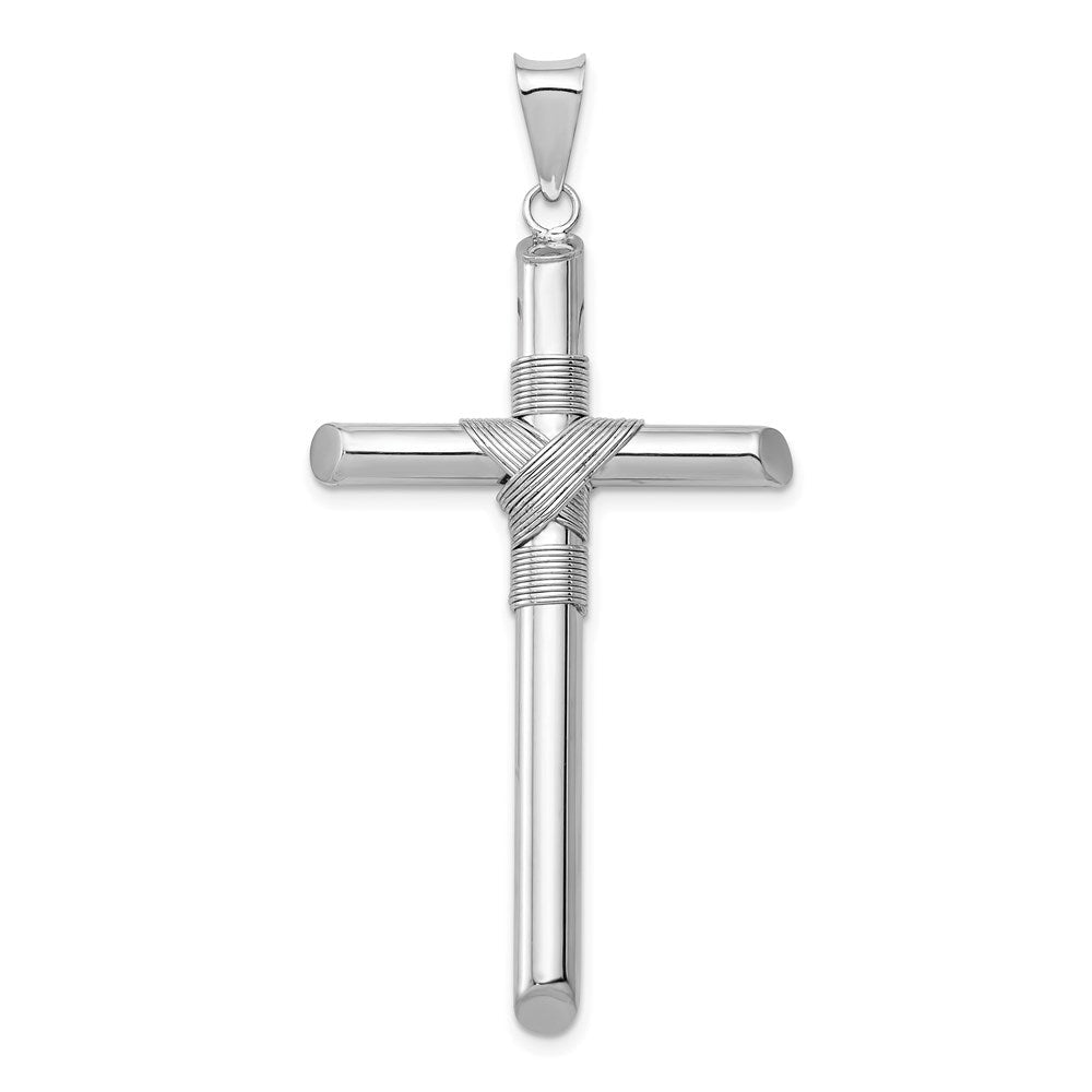 Men's 14k White Gold Hollow Tube Rope Cross Pendant