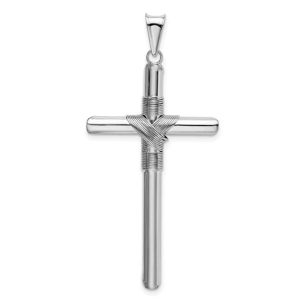 Men's 14k White Gold Hollow Tube Rope Cross Pendant