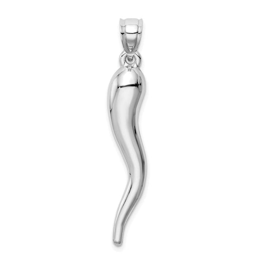 14k Yellow or White Gold Large Hollow Italian Horn Pendant, 7 x 42mm