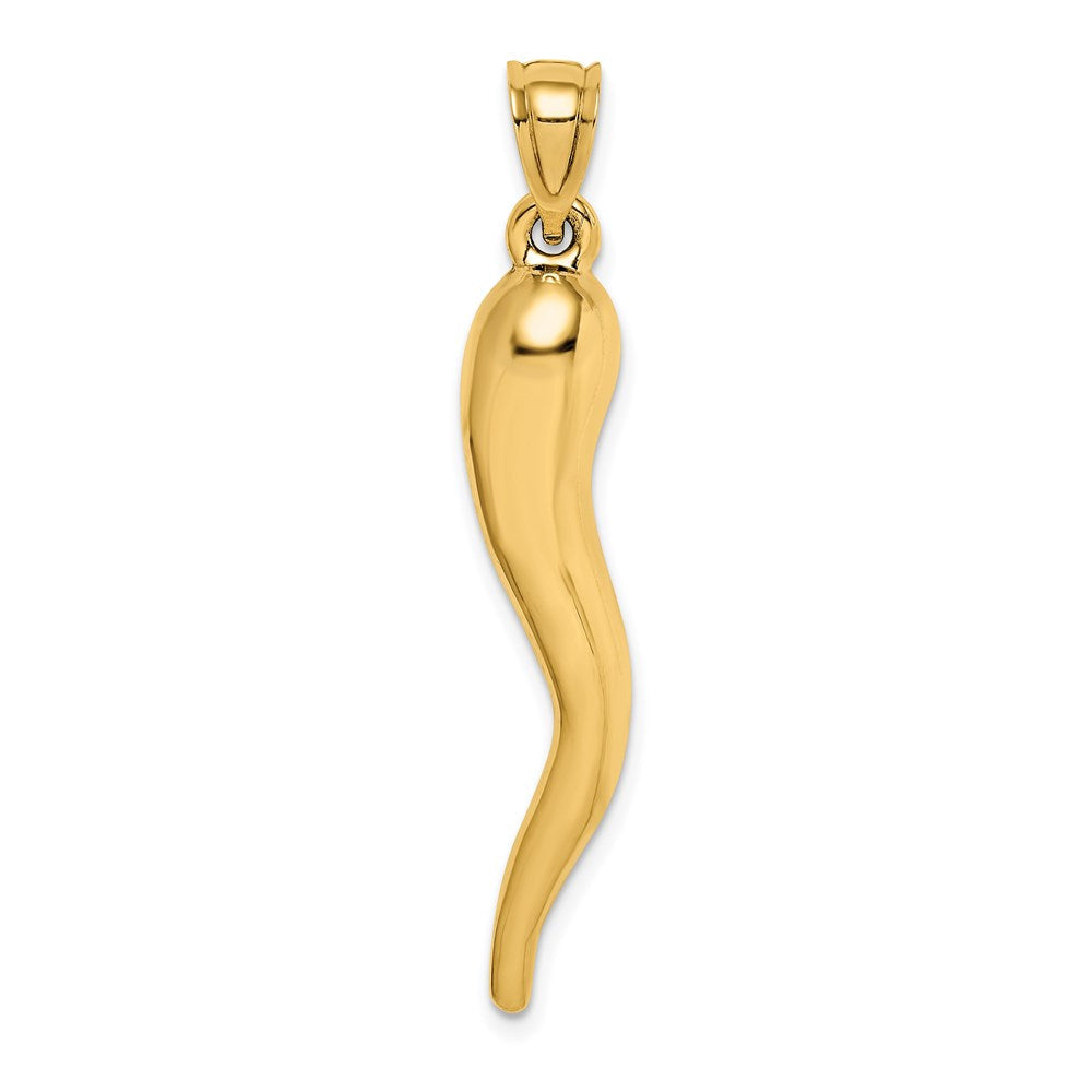 14k Yellow or White Gold Large Hollow Italian Horn Pendant, 7 x 42mm