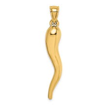 14k Yellow or White Gold Large Hollow Italian Horn Pendant, 7 x 42mm