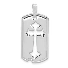 Rhodium Plated Sterling Silver Small Cross Dog Tag Pendant, 16 x 35mm