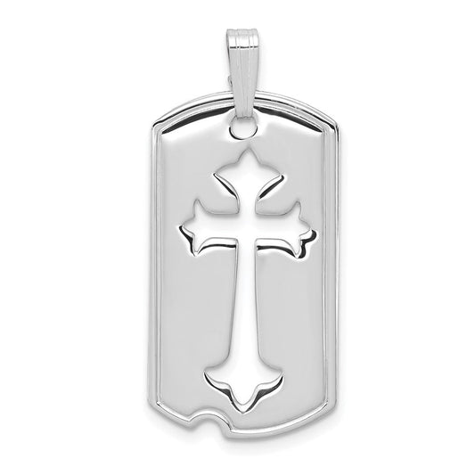 Rhodium Plated Sterling Silver Small Cross Dog Tag Pendant, 16 x 35mm