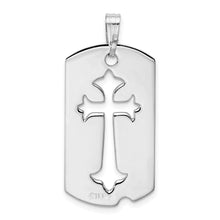 Rhodium Plated Sterling Silver Small Cross Dog Tag Pendant, 16 x 35mm