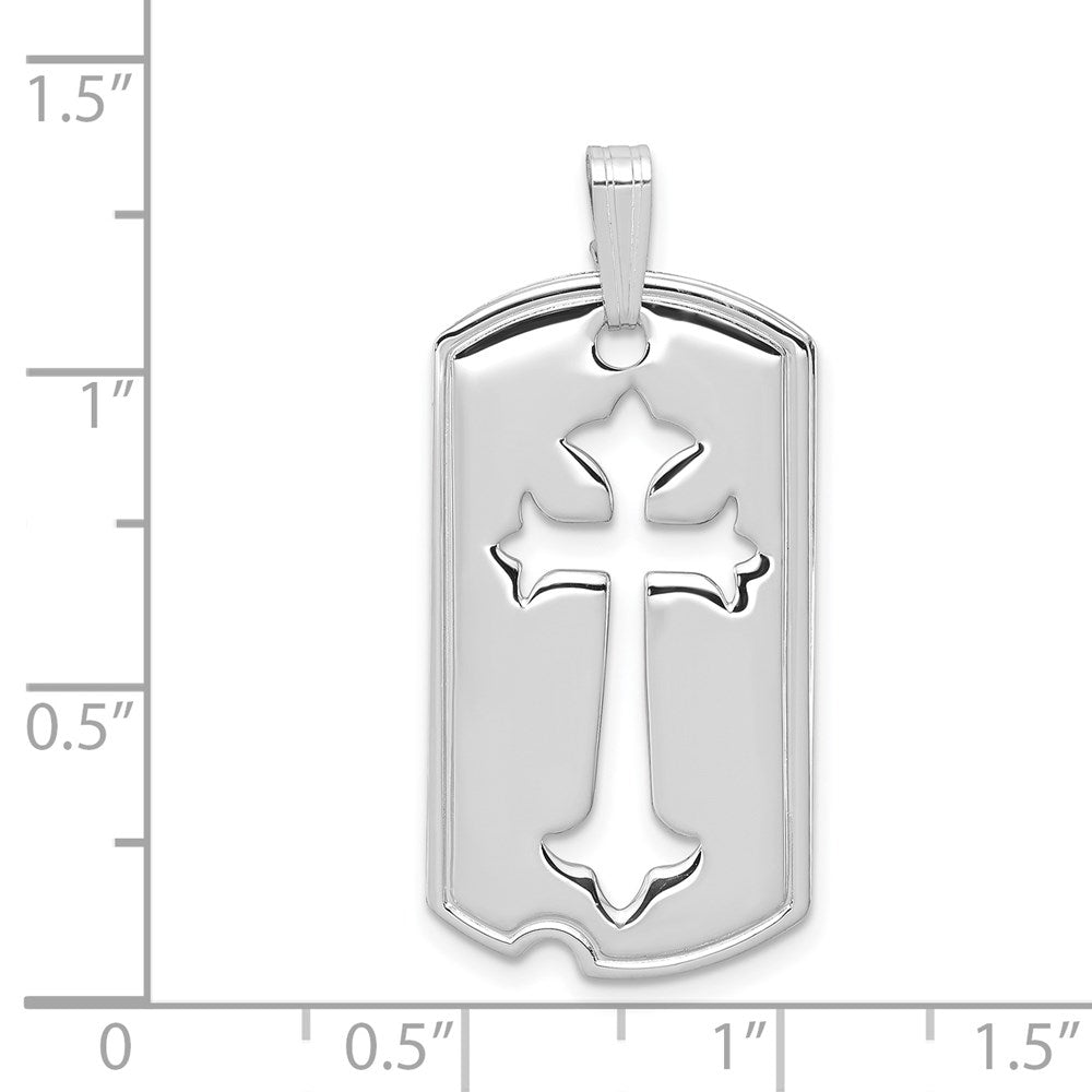 Rhodium Plated Sterling Silver Small Cross Dog Tag Pendant, 16 x 35mm