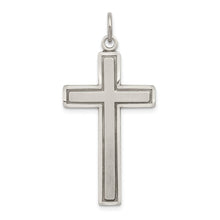 Sterling Silver Antiqued & Satin Solid Bordered Cross Pendant, 19x42mm