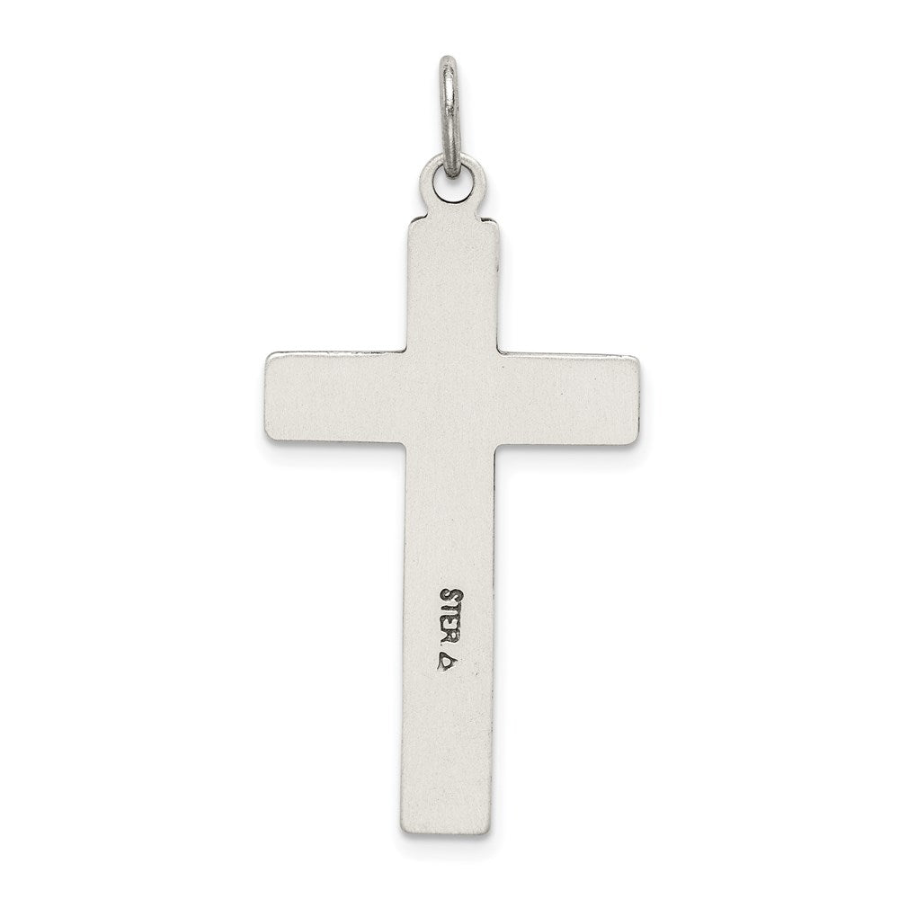 Sterling Silver Antiqued & Satin Solid Bordered Cross Pendant, 19x42mm