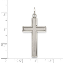 Sterling Silver Antiqued & Satin Solid Bordered Cross Pendant, 19x42mm