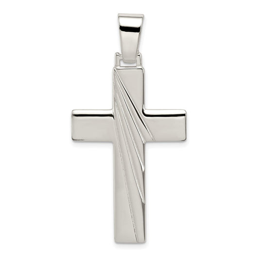 Sterling Silver Solid Polished Cross Pendant, 23 x 47mm