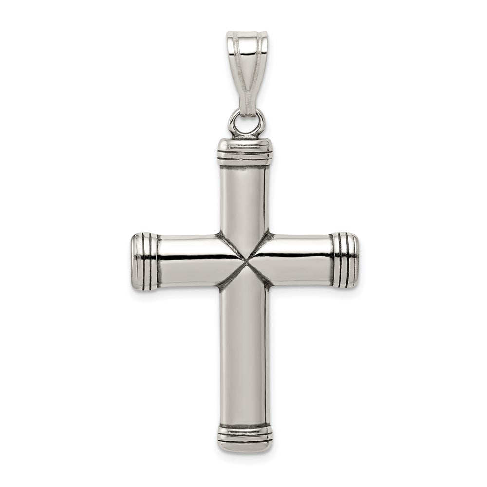 Sterling Silver Antiqued Solid 2D Latin Cross Pendant, 25 x 47mm