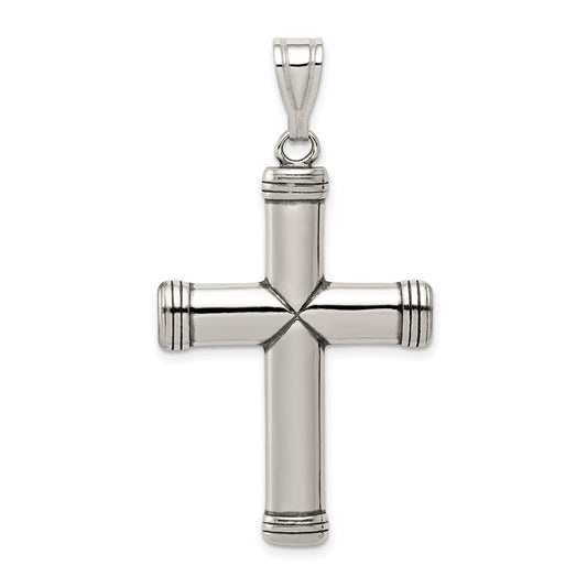 Sterling Silver Antiqued Solid 2D Latin Cross Pendant, 25 x 47mm