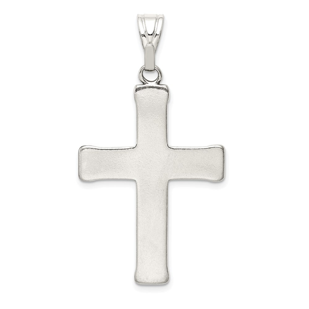 Sterling Silver Antiqued Solid 2D Latin Cross Pendant, 25 x 47mm