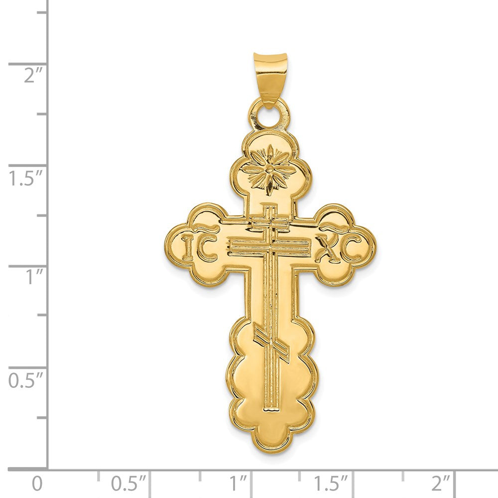14k Yellow Gold Large Eastern Orthodox Cross Pendant, 26 x 50mm