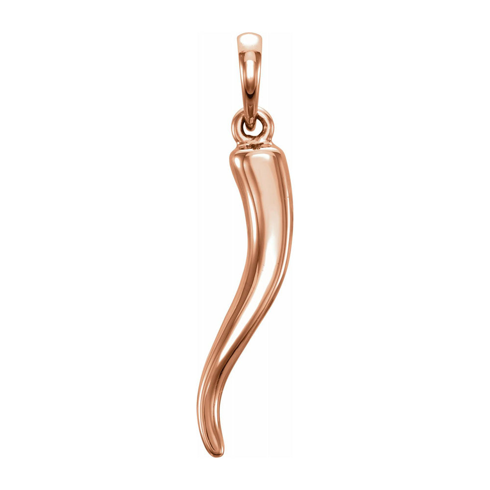 14K Yellow, White or Rose Gold Solid 3D Italian Horn Pendant, 6 x 32mm