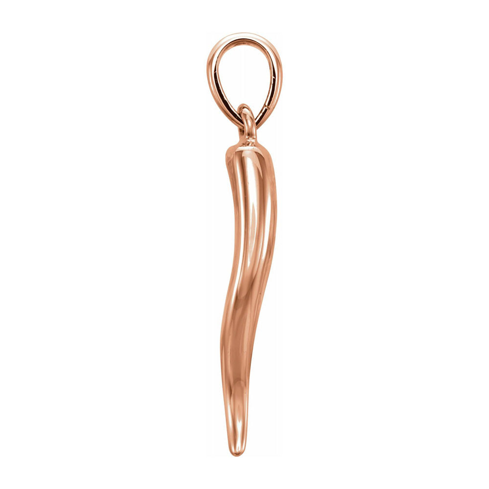 14K Yellow, White or Rose Gold Solid 3D Italian Horn Pendant, 6 x 32mm
