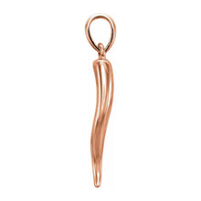 14K Yellow, White or Rose Gold Solid 3D Italian Horn Pendant, 6 x 32mm