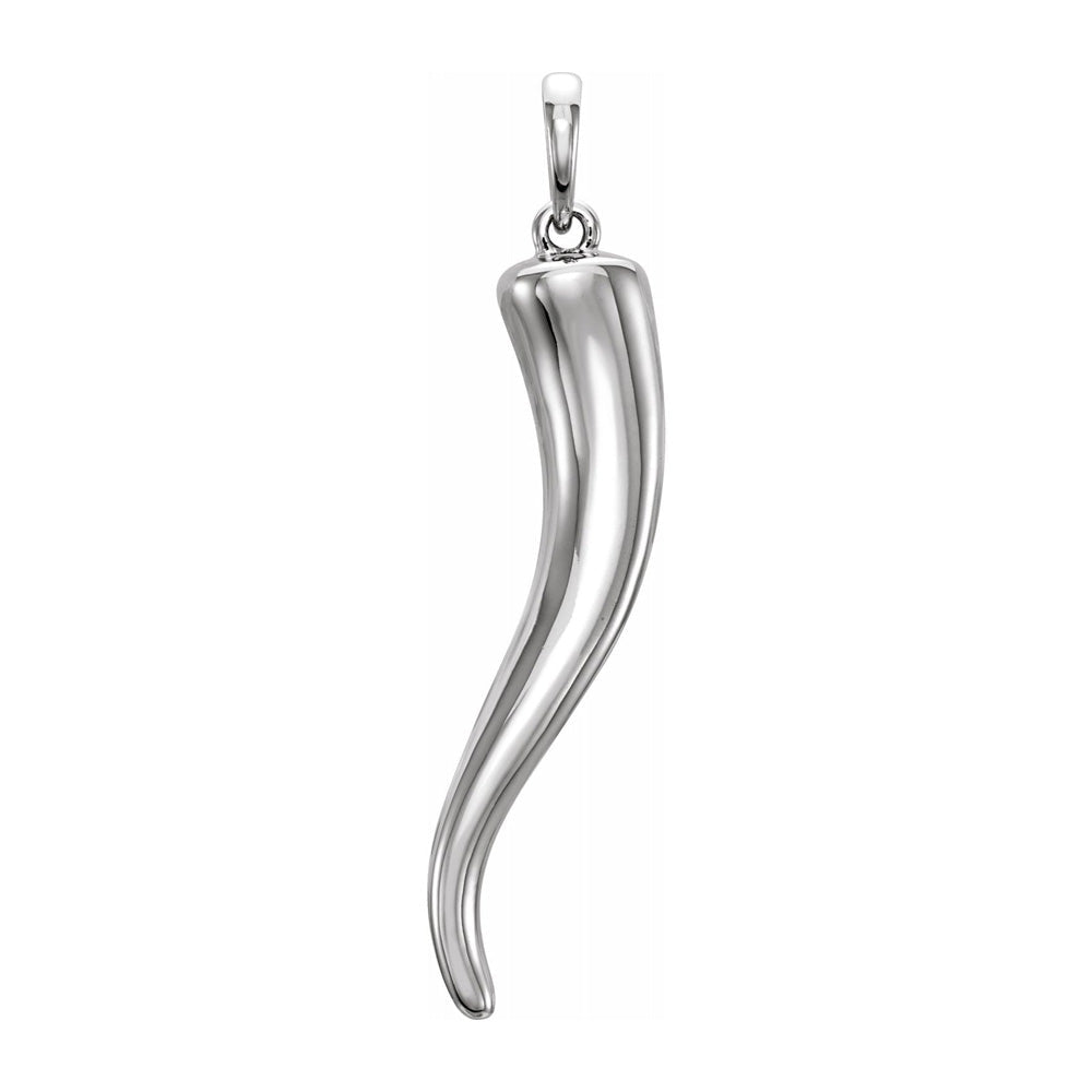 14K Yellow, White or Rose Gold Solid 3D Italian Horn Pendant, 6 x 32mm