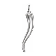 14K Yellow, White or Rose Gold Solid 3D Italian Horn Pendant, 6 x 32mm