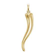 14K Yellow, White or Rose Gold Solid 3D Italian Horn Pendant, 6 x 32mm