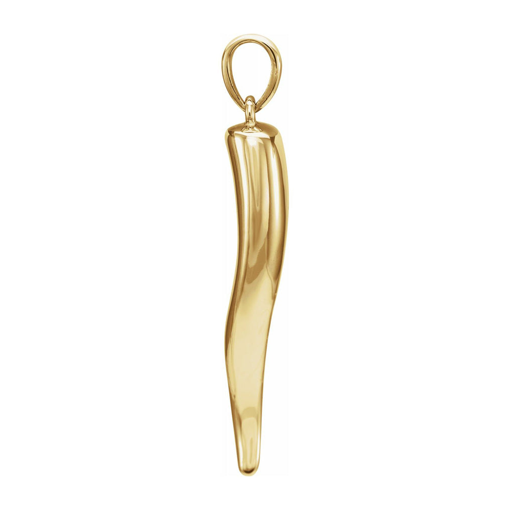 14K Yellow, White or Rose Gold Solid 3D Italian Horn Pendant, 6 x 32mm