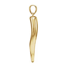 14K Yellow, White or Rose Gold Solid 3D Italian Horn Pendant, 6 x 32mm