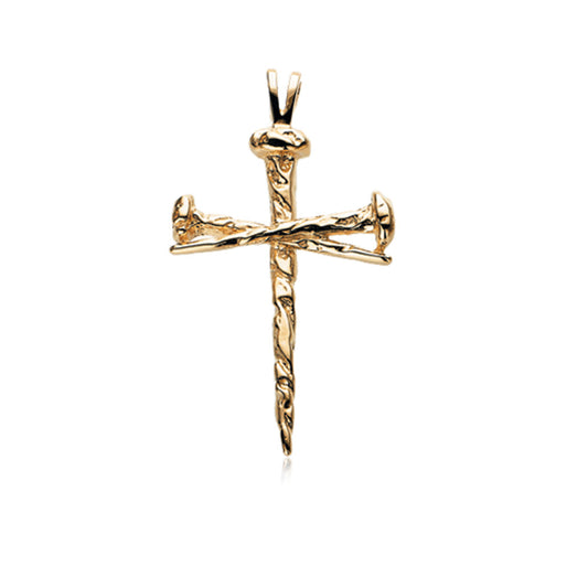 14k Yellow Solid Gold Nail Cross Pendant 18 x 26mm