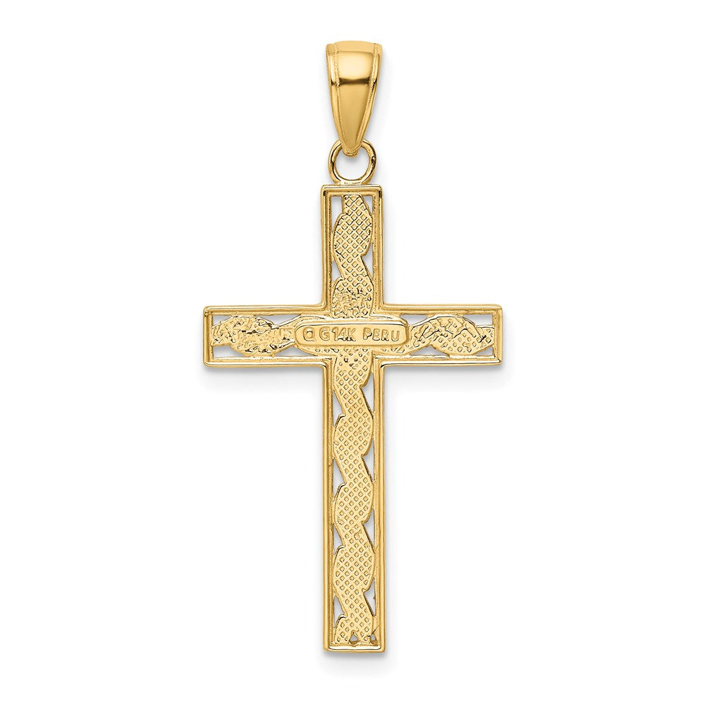14k Yellow Gold, Rope, Latin Cross Pendant