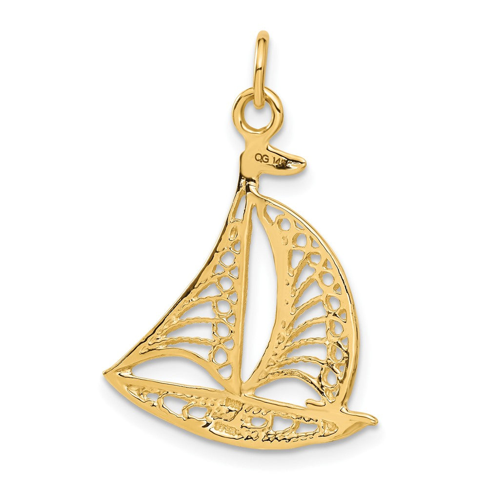 14k Yellow Gold Cutout Sailboat Pendant