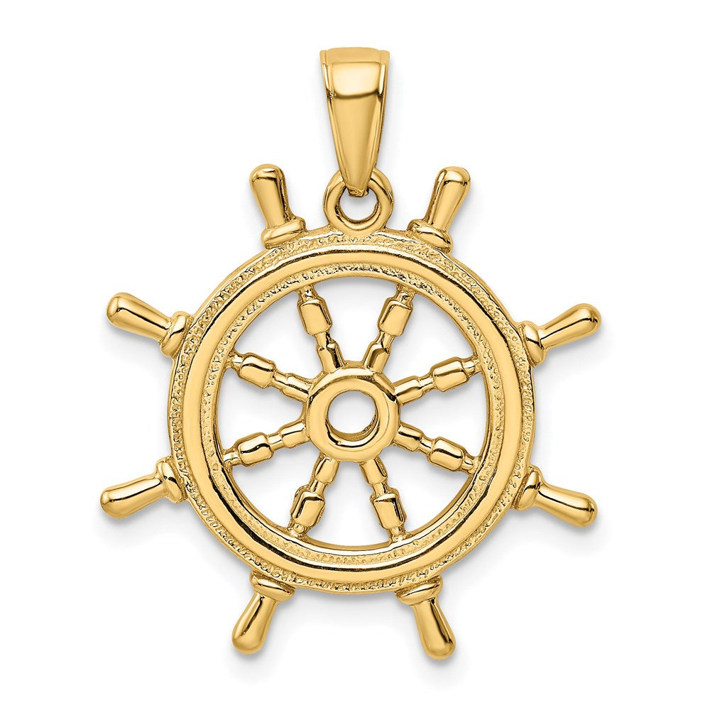 14k Yellow Gold 3Dimensional Ship's Wheel Pendant