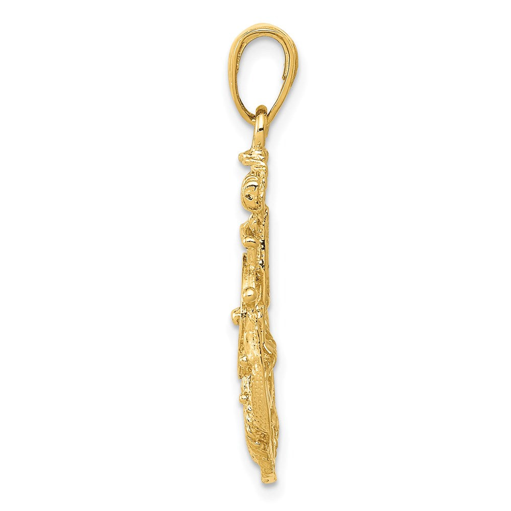 14k Yellow Gold Medium Anchor, Ship's Wheel and Rope Pendant