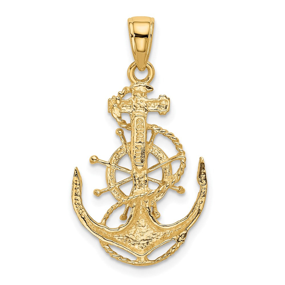 14k Yellow Gold Medium Anchor, Ship's Wheel and Rope Pendant