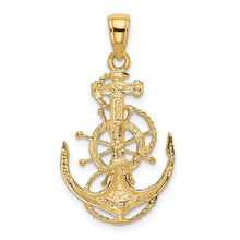 14k Yellow Gold Medium Anchor, Ship's Wheel and Rope Pendant