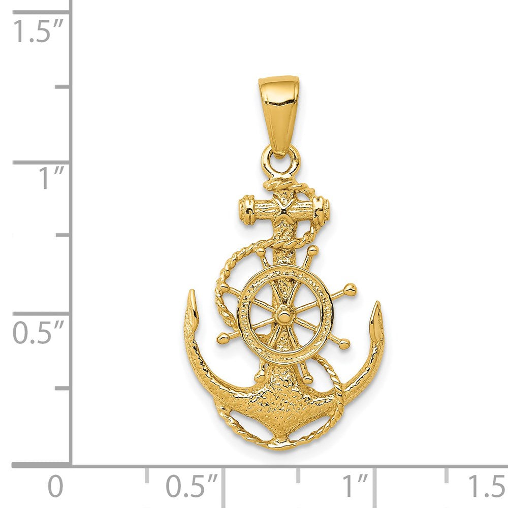 14k Yellow Gold Medium Anchor, Ship's Wheel and Rope Pendant