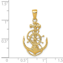 14k Yellow Gold Medium Anchor, Ship's Wheel and Rope Pendant