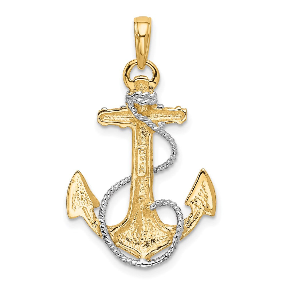 14k Two Tone Gold Anchor with Rope Pendant