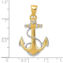 14k Two Tone Gold Anchor with Rope Pendant