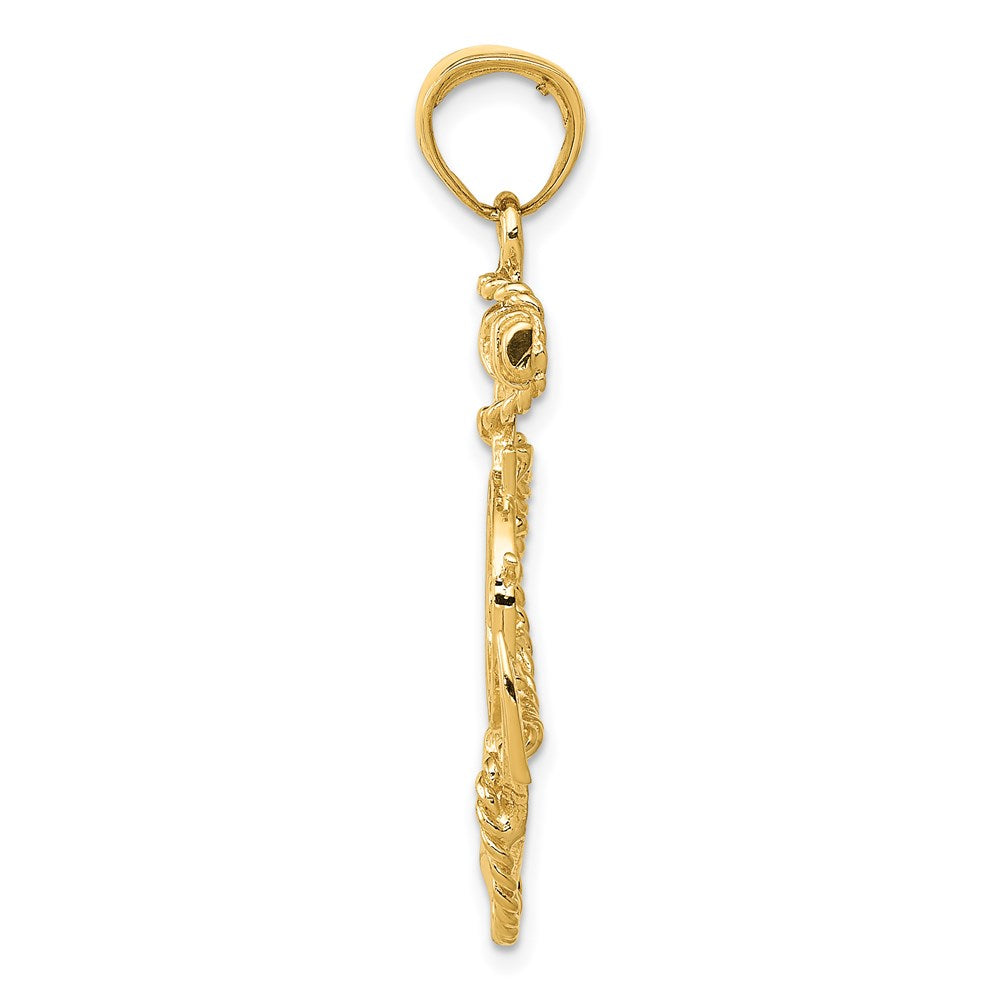 14k Yellow Gold Large Anchor, Ship's Wheel and Rope Pendant