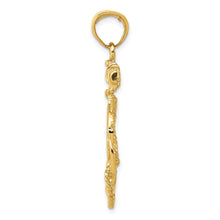 14k Yellow Gold Large Anchor, Ship's Wheel and Rope Pendant