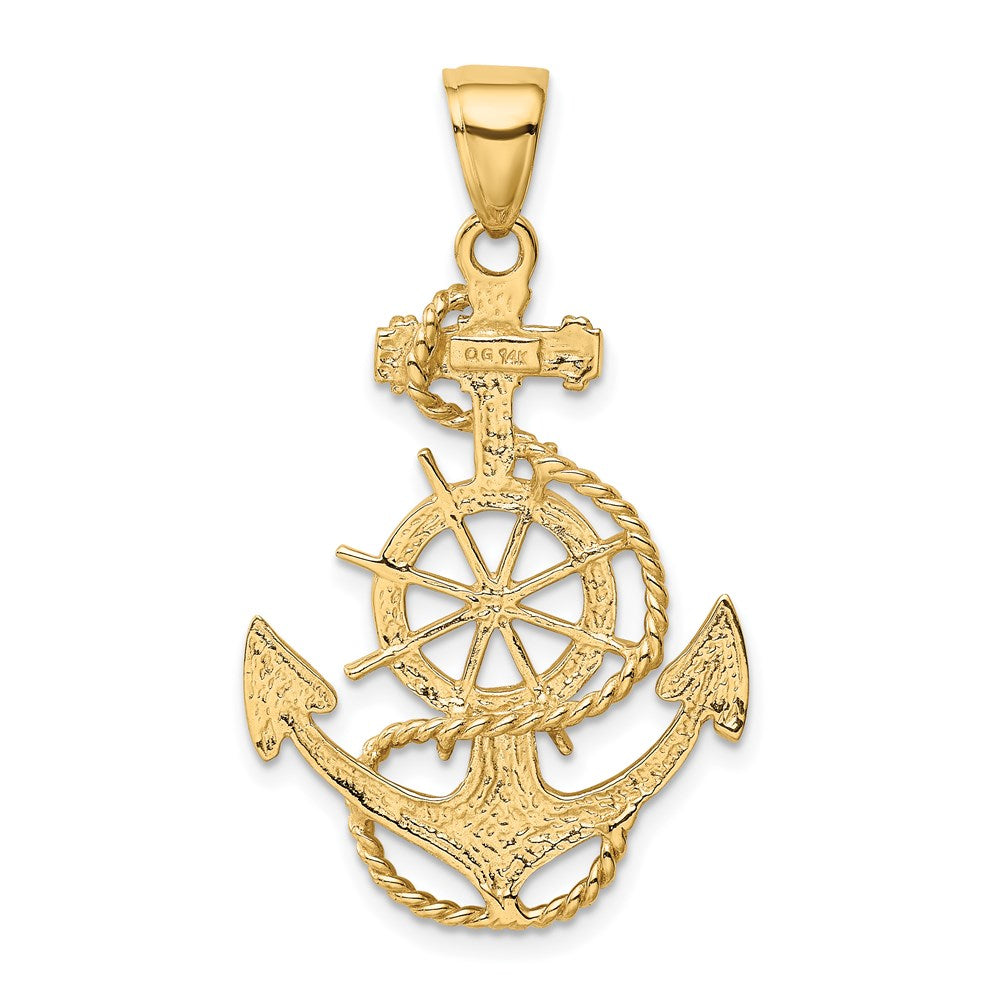 14k Yellow Gold Large Anchor, Ship's Wheel and Rope Pendant