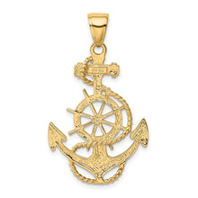 14k Yellow Gold Large Anchor, Ship's Wheel and Rope Pendant